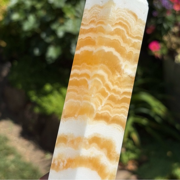 Imperfect - Large Yellow Banded Calcite Tower - 1.77 Pounds and 9.25 Inches Tall - Picture 13 of 13